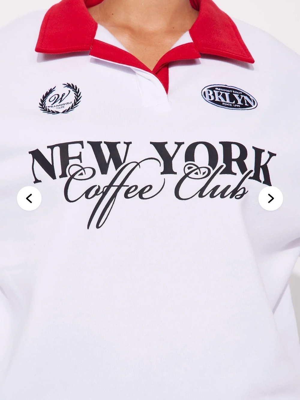 NWT Fashion Nova White Rugby Sweatshirt with Red Collar